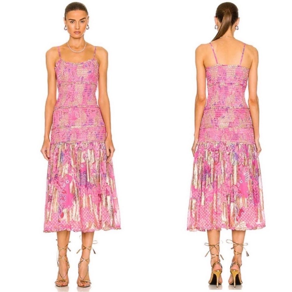 HEMANT & NANDITA Pink Printed Tiered Midi Dress